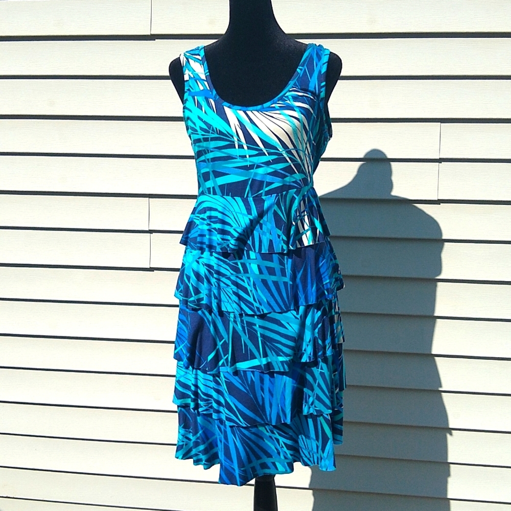 Dress Barn Blue and White palm leaves dress size 6